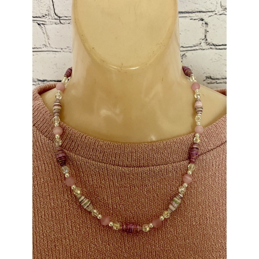 Vintage 19.5" Pink Lampwork Glass Beaded Necklace‎